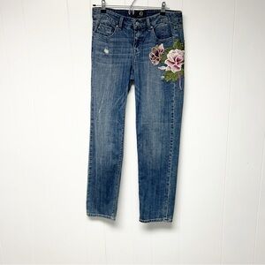 G by Giuliana Blue Straight Leg Jeans with Floral Embroidery
